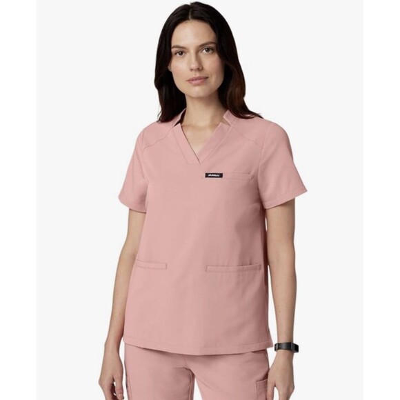 Jaanuu Helia Women's 3-Pocket Classic Notched V-Neck Scrub Top Mauve Med NEW!! - Picture 1 of 11